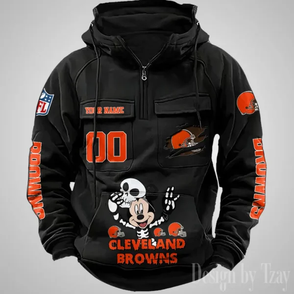 Cleveland Browns Fashionable Outerwear Men's Autumn Winter Hooded Sweatshirt Cool Motorcycle Shirt AZVMHD965 - Image 2