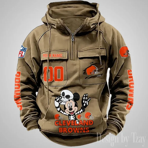 Cleveland Browns Fashionable Outerwear Men's Autumn Winter Hooded Sweatshirt Cool Motorcycle Shirt AZVMHD965 - Image 3