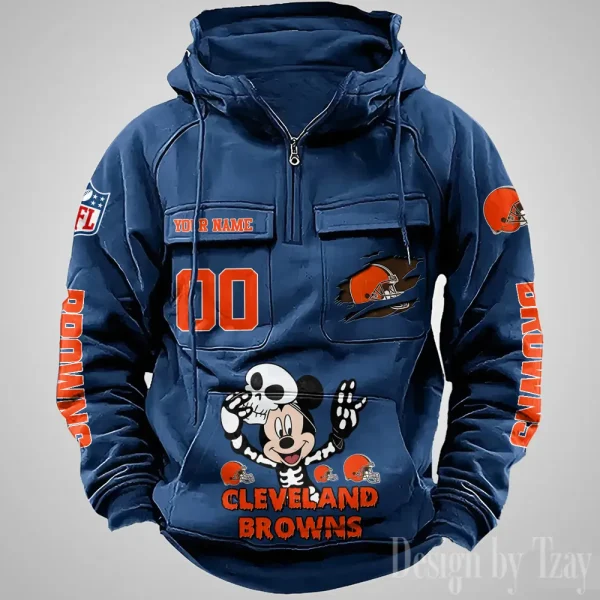 Cleveland Browns Fashionable Outerwear Men's Autumn Winter Hooded Sweatshirt Cool Motorcycle Shirt AZVMHD965 - Image 5