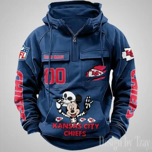 Kansas City Chiefs Fashionable Outerwear Men's Autumn Winter Hooded Sweatshirt Cool Motorcycle Shirt AZVMHD973