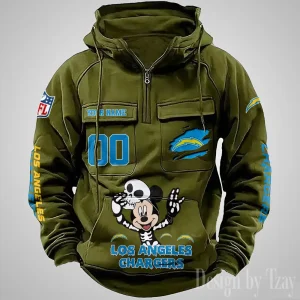 Los Angeles Chargers Fashionable Outerwear Men's Autumn Winter Hooded Sweatshirt Cool Motorcycle Shirt AZVMHD975
