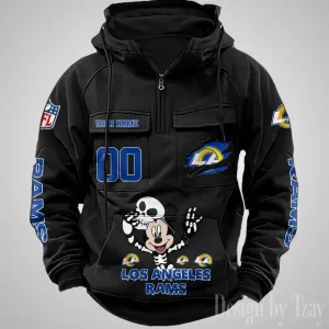 Los Angeles Rams Fashionable Outerwear Men's Autumn Winter Hooded Sweatshirt Cool Motorcycle Shirt AZVMHD976