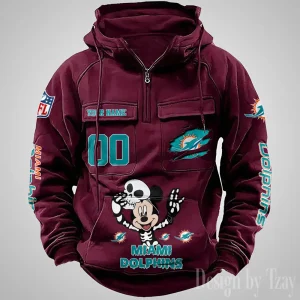 Miami Dolphins Fashionable Outerwear Men's Autumn Winter Hooded Sweatshirt Cool Motorcycle Shirt AZVMHD977