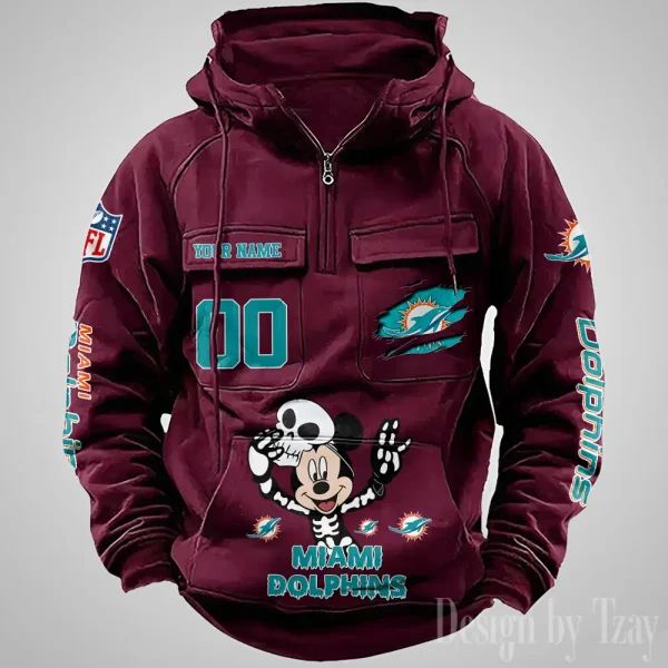 Miami Dolphins Fashionable Outerwear Men's Autumn Winter Hooded Sweatshirt Cool Motorcycle Shirt AZVMHD977