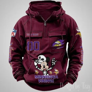 Minnesota Vikings Fashionable Outerwear Men's Autumn Winter Hooded Sweatshirt Cool Motorcycle Shirt AZVMHD978