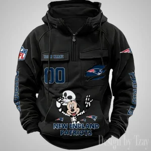 New England Patriots Fashionable Outerwear Men's Autumn Winter Hooded Sweatshirt Cool Motorcycle Shirt AZVMHD979