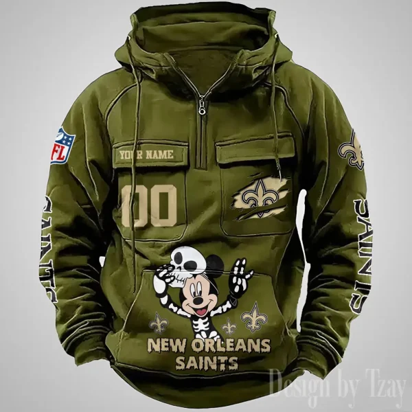 New Orleans Saints Fashionable Outerwear Men's Autumn Winter Hooded Sweatshirt Cool Motorcycle Shirt AZVMHD980