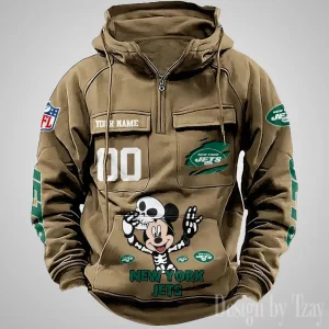 New York Jets Fashionable Outerwear Men's Autumn Winter Hooded Sweatshirt Cool Motorcycle Shirt AZVMHD982