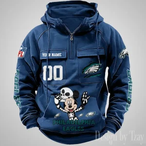 Philadelphia Eagles Fashionable Outerwear Men's Autumn Winter Hooded Sweatshirt Cool Motorcycle Shirt AZVMHD983