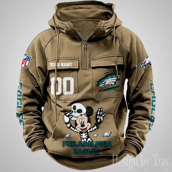 Philadelphia Eagles Fashionable Outerwear Men's Autumn Winter Hooded Sweatshirt Cool Motorcycle Shirt AZVMHD983 - Image 2