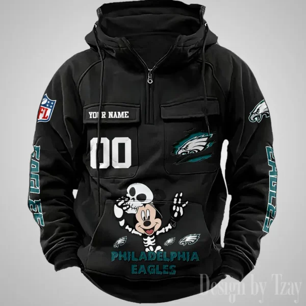 Philadelphia Eagles Fashionable Outerwear Men's Autumn Winter Hooded Sweatshirt Cool Motorcycle Shirt AZVMHD983 - Image 3