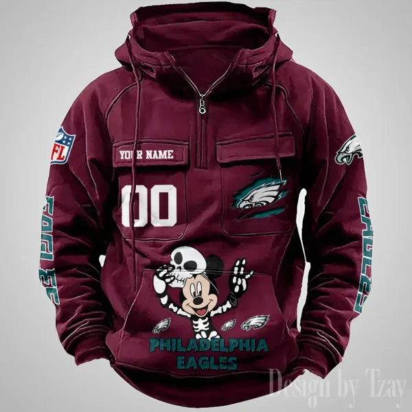 Philadelphia Eagles Fashionable Outerwear Men's Autumn Winter Hooded Sweatshirt Cool Motorcycle Shirt AZVMHD983 - Image 4