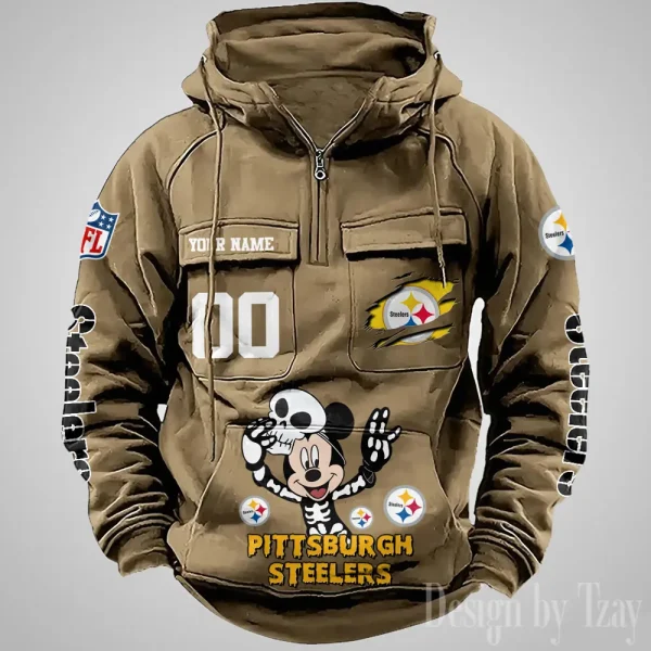 Pittsburgh Steelers Fashionable Outerwear Men's Autumn Winter Hooded Sweatshirt Cool Motorcycle Shirt AZVMHD984