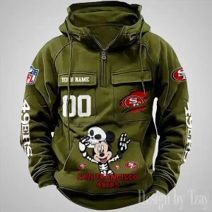 San Francisco 49ers Fashionable Outerwear Men's Autumn Winter Hooded Sweatshirt Cool Motorcycle Shirt AZVMHD985