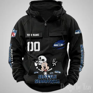 Seattle Seahawks Fashionable Outerwear Men's Autumn Winter Hooded Sweatshirt Cool Motorcycle Shirt AZVMHD986