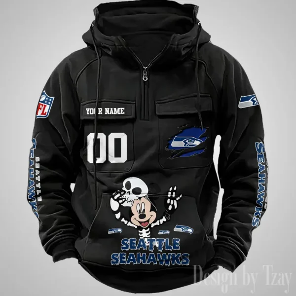 Seattle Seahawks Fashionable Outerwear Men's Autumn Winter Hooded Sweatshirt Cool Motorcycle Shirt AZVMHD986