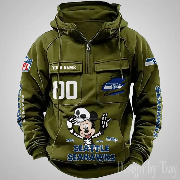 Seattle Seahawks Fashionable Outerwear Men's Autumn Winter Hooded Sweatshirt Cool Motorcycle Shirt AZVMHD986 - Image 2