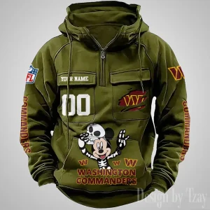 Washington Commanders Fashionable Outerwear Men's Autumn Winter Hooded Sweatshirt Cool Motorcycle Shirt AZVMHD989