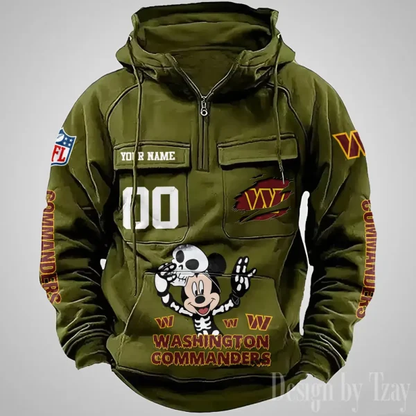 Washington Commanders Fashionable Outerwear Men's Autumn Winter Hooded Sweatshirt Cool Motorcycle Shirt AZVMHD989