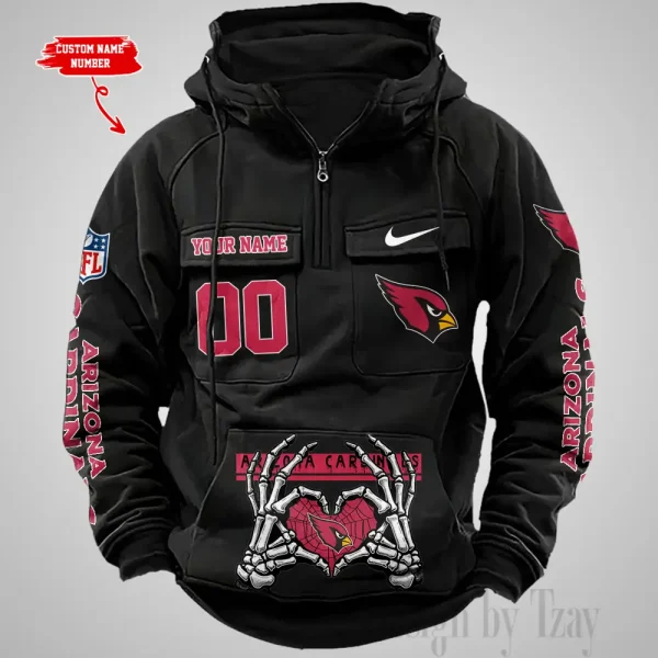 Arizona Cardinals Fashionable Outerwear Men's Autumn Winter Hooded Sweatshirt Cool Motorcycle Shirt AZVMHD990