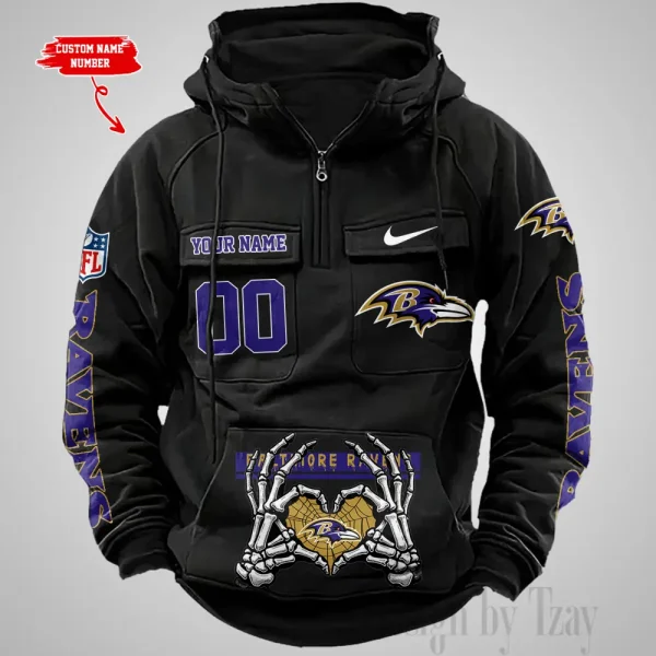Baltimore Ravens Fashionable Outerwear Men's Autumn Winter Hooded Sweatshirt Cool Motorcycle Shirt AZVMHD992 - Image 2