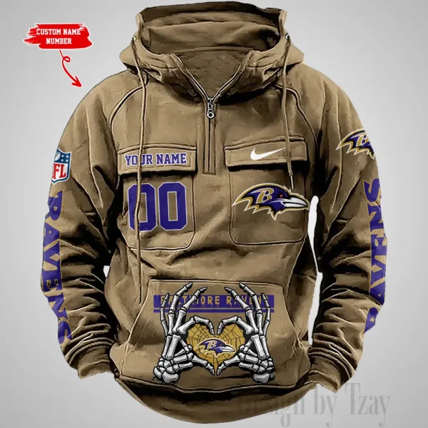 Baltimore Ravens Fashionable Outerwear Men's Autumn Winter Hooded Sweatshirt Cool Motorcycle Shirt AZVMHD992 - Image 3