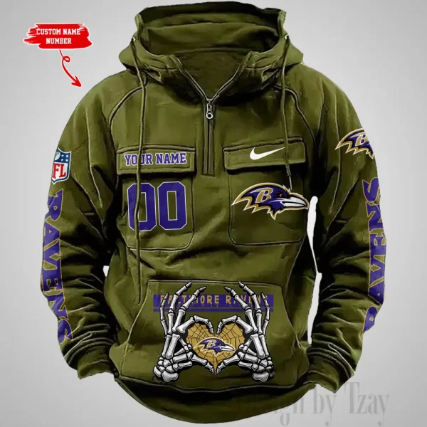 Baltimore Ravens Fashionable Outerwear Men's Autumn Winter Hooded Sweatshirt Cool Motorcycle Shirt AZVMHD992 - Image 4