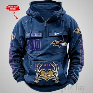 Baltimore Ravens Fashionable Outerwear Men's Autumn Winter Hooded Sweatshirt Cool Motorcycle Shirt AZVMHD992