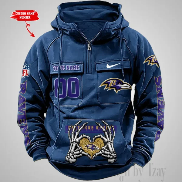 Baltimore Ravens Fashionable Outerwear Men's Autumn Winter Hooded Sweatshirt Cool Motorcycle Shirt AZVMHD992