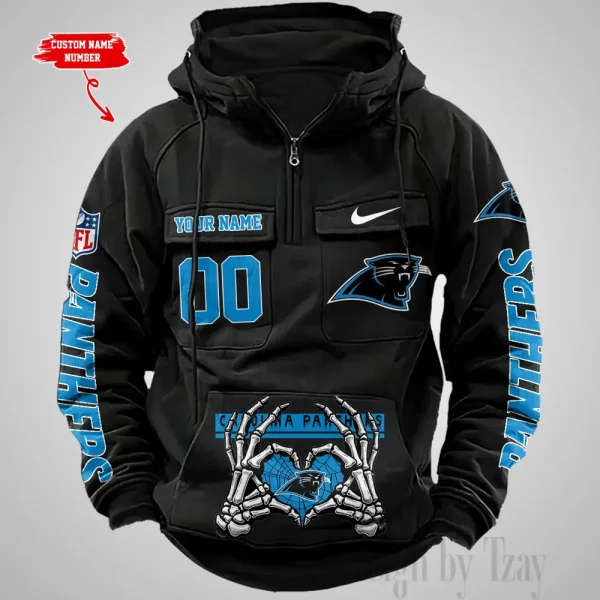 Carolina Panthers Fashionable Outerwear Men's Autumn Winter Hooded Sweatshirt Cool Motorcycle Shirt AZVMHD994 - Image 2