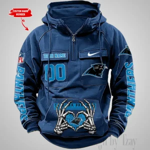 Carolina Panthers Fashionable Outerwear Men's Autumn Winter Hooded Sweatshirt Cool Motorcycle Shirt AZVMHD994