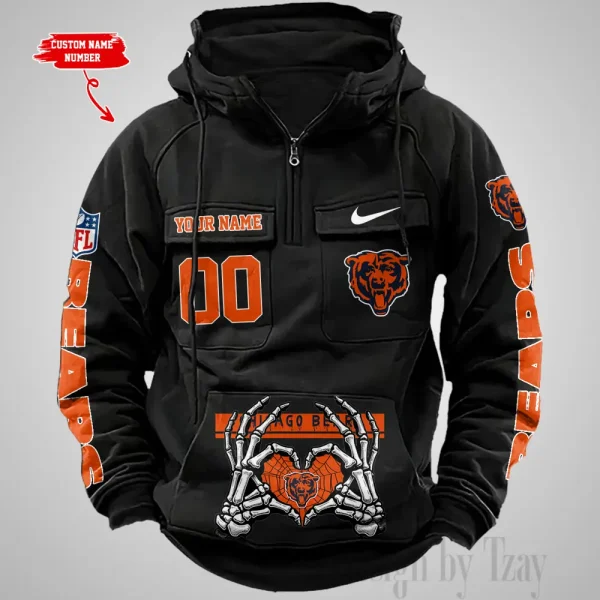 Chicago Bears Fashionable Outerwear Men's Autumn Winter Hooded Sweatshirt Cool Motorcycle Shirt AZVMHD995 - Image 2