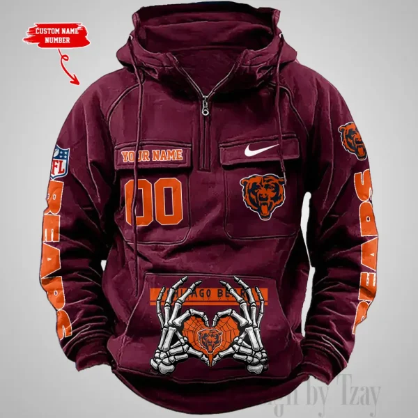 Chicago Bears Fashionable Outerwear Men's Autumn Winter Hooded Sweatshirt Cool Motorcycle Shirt AZVMHD995 - Image 3