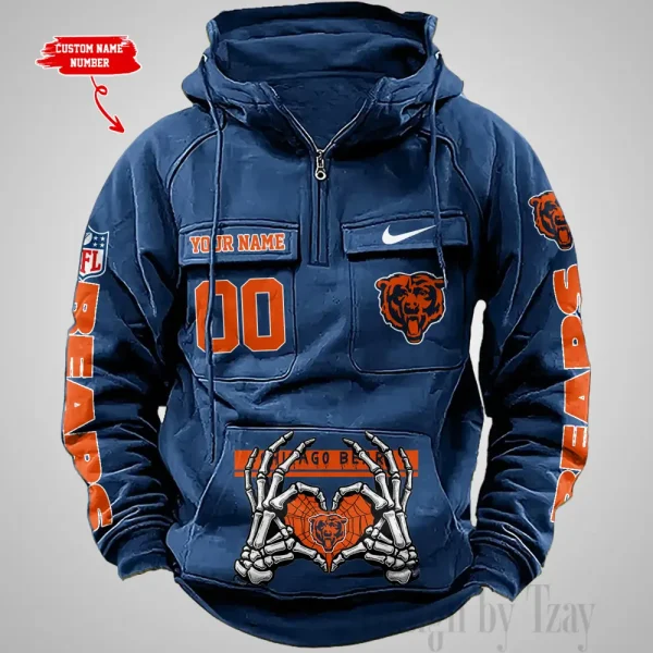 Chicago Bears Fashionable Outerwear Men's Autumn Winter Hooded Sweatshirt Cool Motorcycle Shirt AZVMHD995 - Image 4