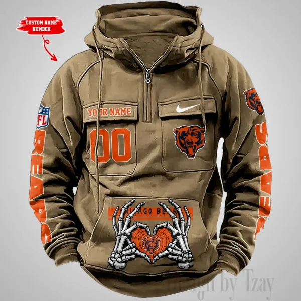Chicago Bears Fashionable Outerwear Men's Autumn Winter Hooded Sweatshirt Cool Motorcycle Shirt AZVMHD995