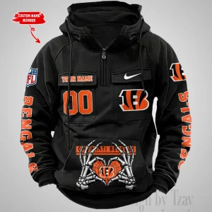 Cincinnati Bengals Fashionable Outerwear Men's AutumnWinter Hooded Sweatshirt Cool Motorcycle Shirt AZVMHD996