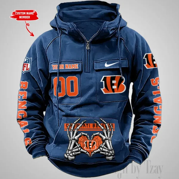 Cincinnati Bengals Fashionable Outerwear Men's AutumnWinter Hooded Sweatshirt Cool Motorcycle Shirt AZVMHD996 - Image 3