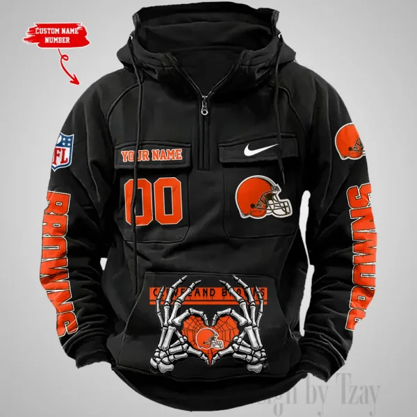 Cleveland Browns Fashionable Outerwear Men's Autumn Winter Hooded Sweatshirt Cool Motorcycle Shirt AZVMHD997 - Image 2