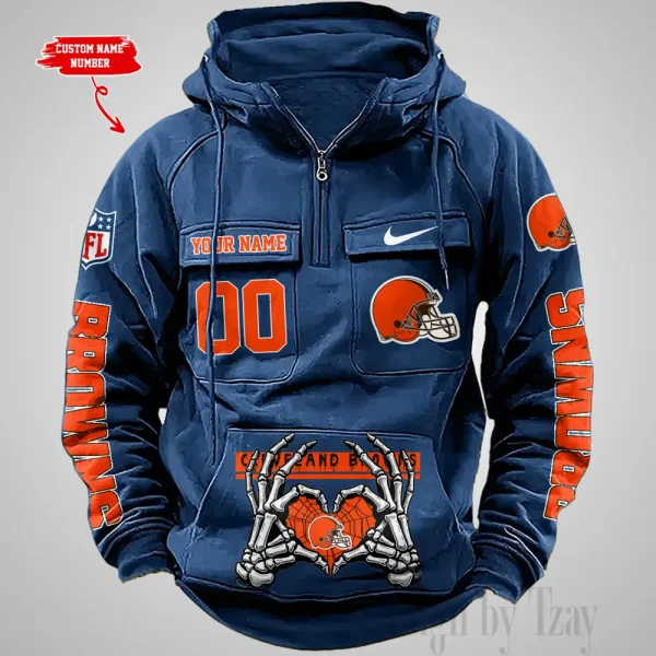 Cleveland Browns Fashionable Outerwear Men's Autumn Winter Hooded Sweatshirt Cool Motorcycle Shirt AZVMHD997 - Image 3
