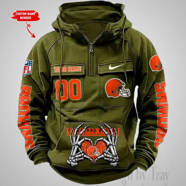 Cleveland Browns Fashionable Outerwear Men's Autumn Winter Hooded Sweatshirt Cool Motorcycle Shirt AZVMHD997 - Image 4