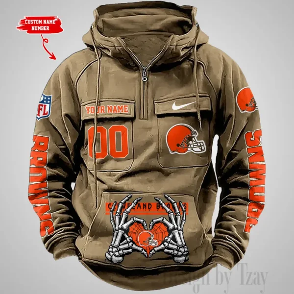 Cleveland Browns Fashionable Outerwear Men's Autumn Winter Hooded Sweatshirt Cool Motorcycle Shirt AZVMHD997 - Image 5