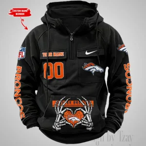 Denver Broncos Fashionable Outerwear Men's Autumn Winter Hooded Sweatshirt Cool Motorcycle Shirt AZVMHD999