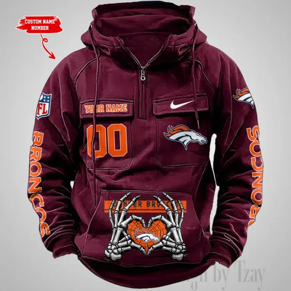 Denver Broncos Fashionable Outerwear Men's Autumn Winter Hooded Sweatshirt Cool Motorcycle Shirt AZVMHD999 - Image 2