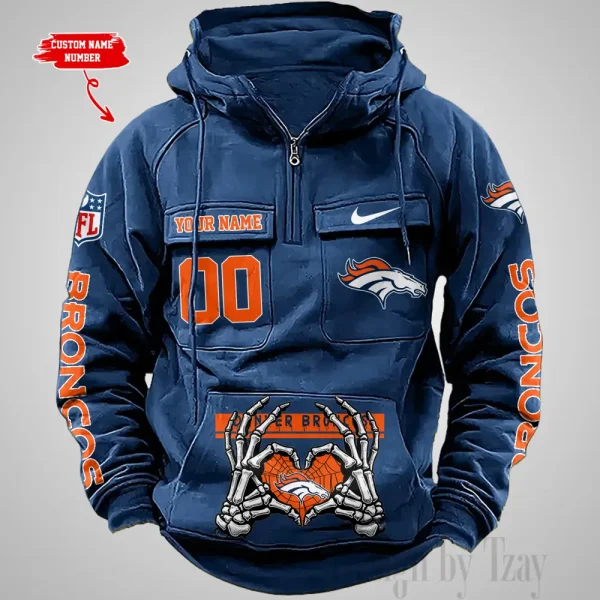 Denver Broncos Fashionable Outerwear Men's Autumn Winter Hooded Sweatshirt Cool Motorcycle Shirt AZVMHD999 - Image 3