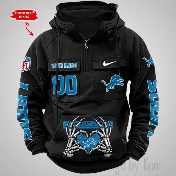 Detroit Lions Fashionable Outerwear Men's Autumn Winter Hooded Sweatshirt Cool Motorcycle Shirt AZVMHD1000 - Image 2