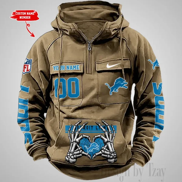 Detroit Lions Fashionable Outerwear Men's Autumn Winter Hooded Sweatshirt Cool Motorcycle Shirt AZVMHD1000 - Image 3