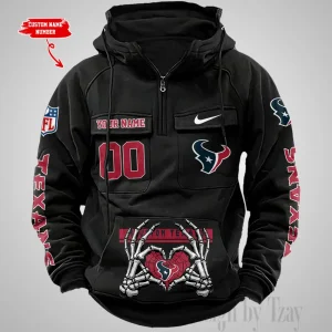 Houston Texans Fashionable Outerwear Men's Autumn Winter Hooded Sweatshirt Cool Motorcycle Shirt AZVMHD1002