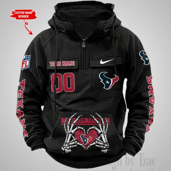 Houston Texans Fashionable Outerwear Men's Autumn Winter Hooded Sweatshirt Cool Motorcycle Shirt AZVMHD1002