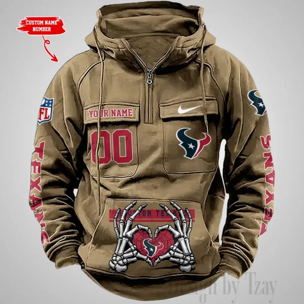 Houston Texans Fashionable Outerwear Men's Autumn Winter Hooded Sweatshirt Cool Motorcycle Shirt AZVMHD1002 - Image 2