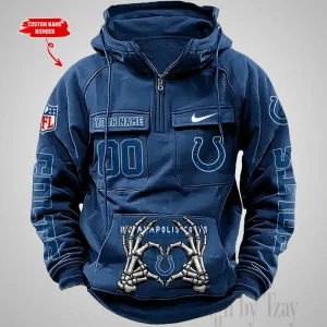 Indianapolis Colts Fashionable Outerwear Men's Autumn Winter Hooded Sweatshirt Cool Motorcycle Shirt AZVMHD1003